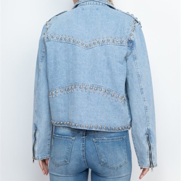 Light Blue Denim Studded Jacket - Picture 7 of 13